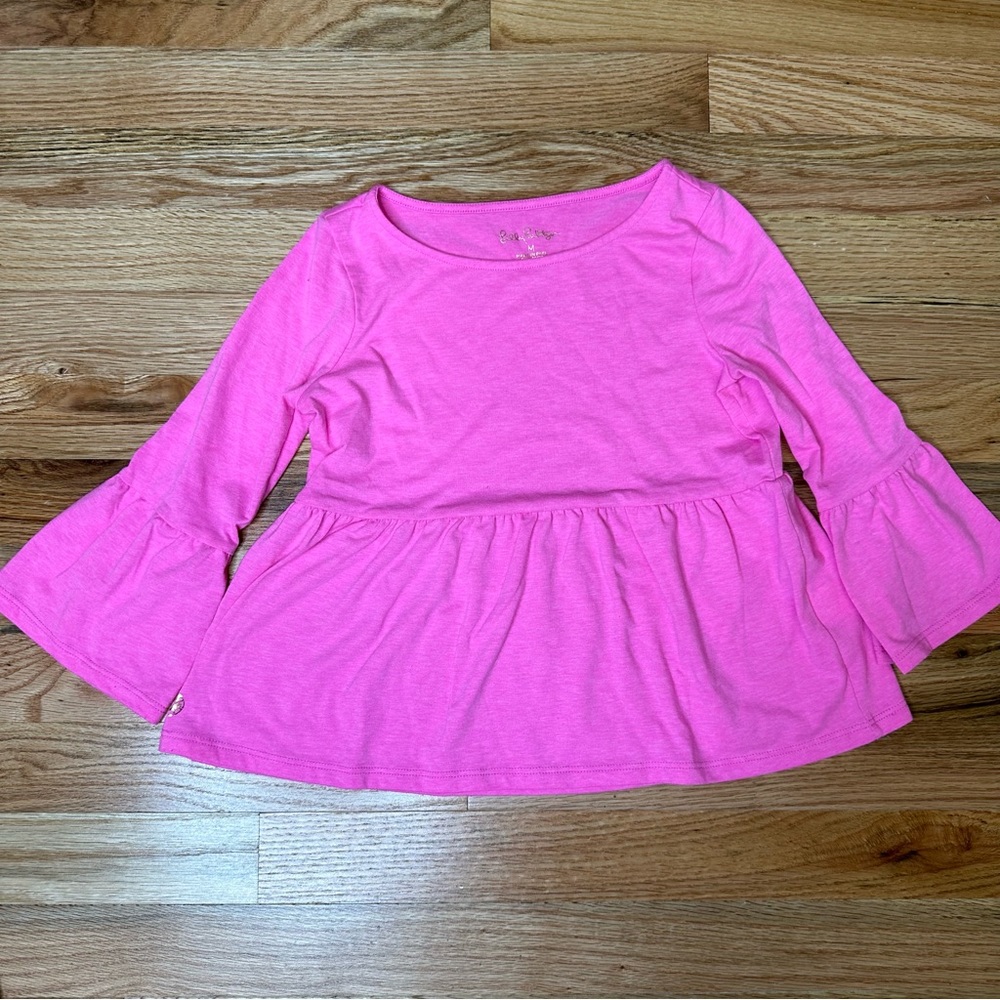EUC LILLY PULITZER size Medium 6/7 Bright Pink Bell Sleeve Top